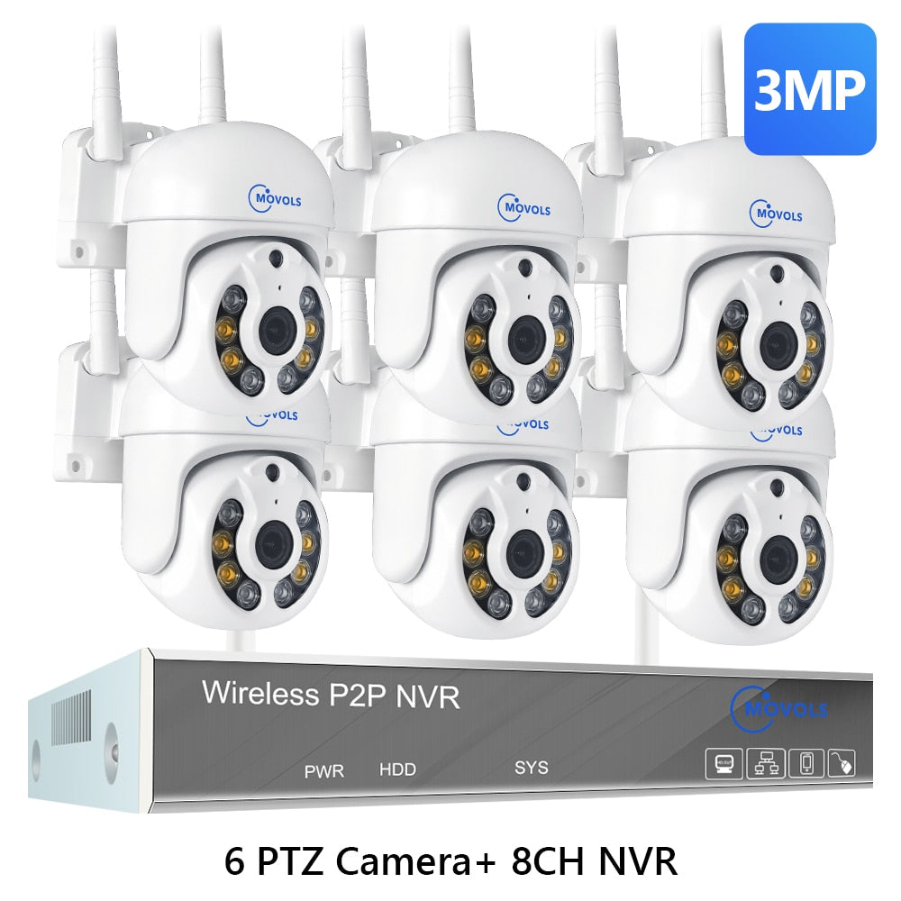 Movols H.265 3MP 5MP HD Wireless CCTV System Two Way Audio Waterproof PTZ WIFI IP Security Camera 8CH NVR Video Surveillance Kit