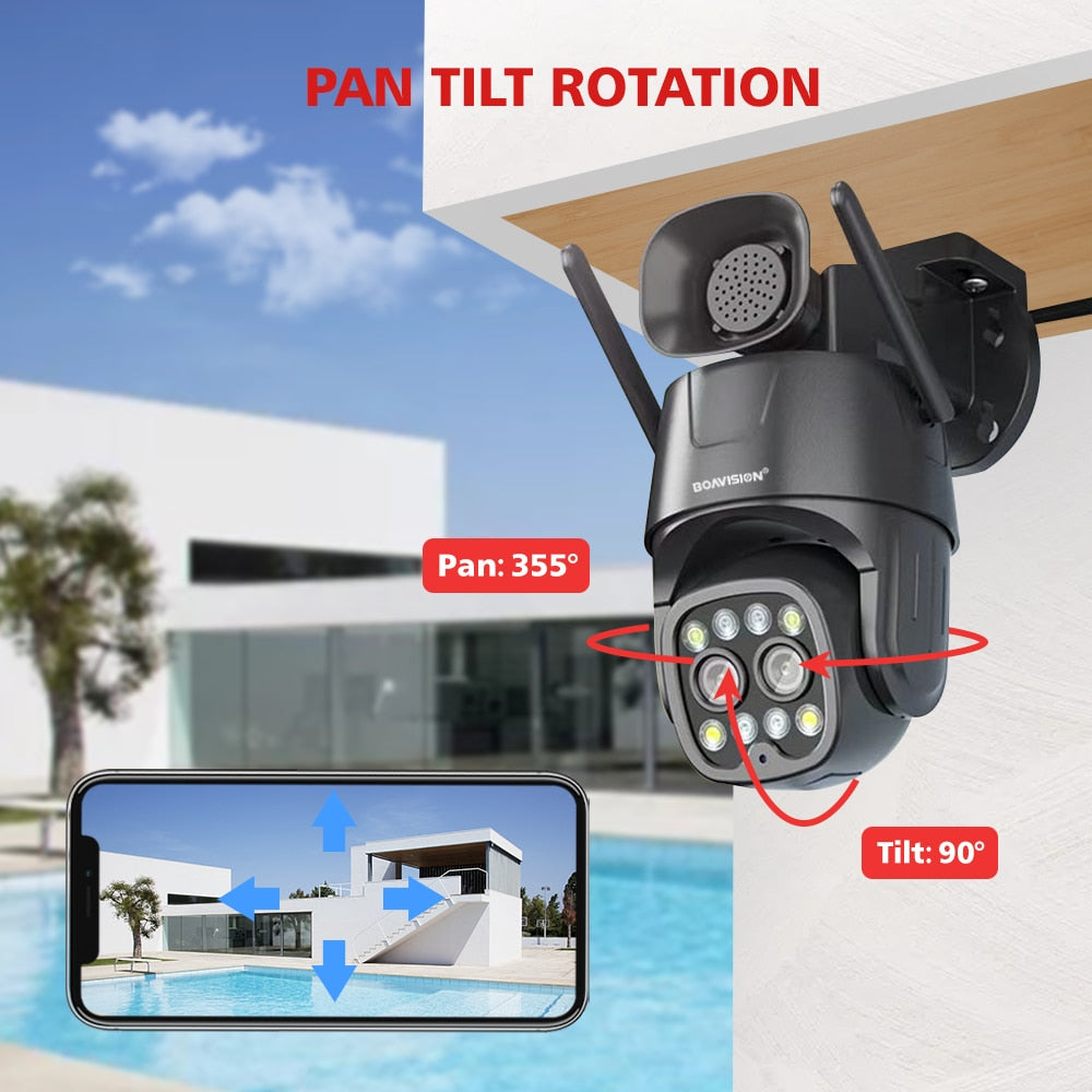 IP Camera Wifi/4G Sim Card PTZ 4MP 8MP Dual Lens 2.8mm-8mm 10X Zoom Outdoor AI Human Tracking Color Night Vision Security Camera - KoukouSmart