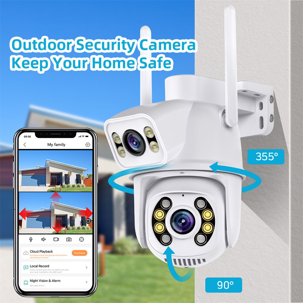 6MP 4K PTZ Wifi Camera Dual Lens with Dual Screen Ai Human Detect Auto Tracking Night Vision Outdoor Surveillance Camera ICSee