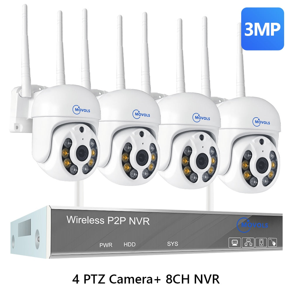 Movols H.265 3MP 5MP HD Wireless CCTV System Two Way Audio Waterproof PTZ WIFI IP Security Camera 8CH NVR Video Surveillance Kit