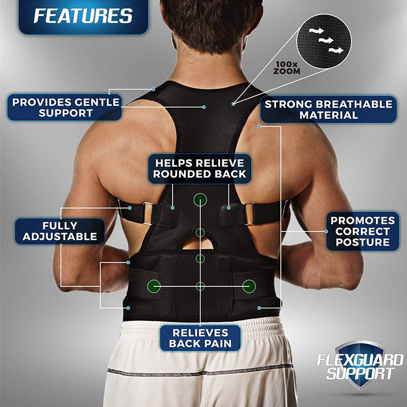 Magnetic therapy posture corrector brace supporter shoulder back support belt menwomen braces and support belt shoulder posture - KoukouSmart