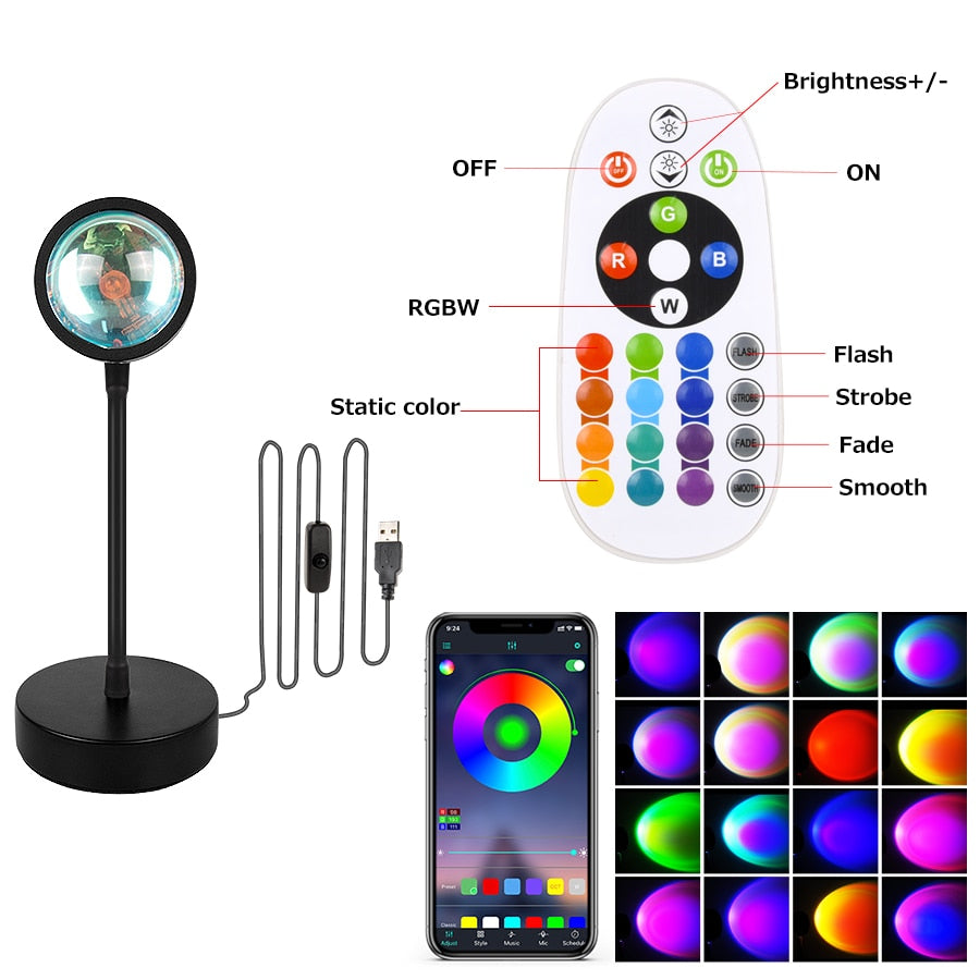 Smart Bluetooth Sunset Projection Lamp Sunset Projector Night Light APP Remote Led Lights for Room Decoration Photography Gifts - KoukouSmart