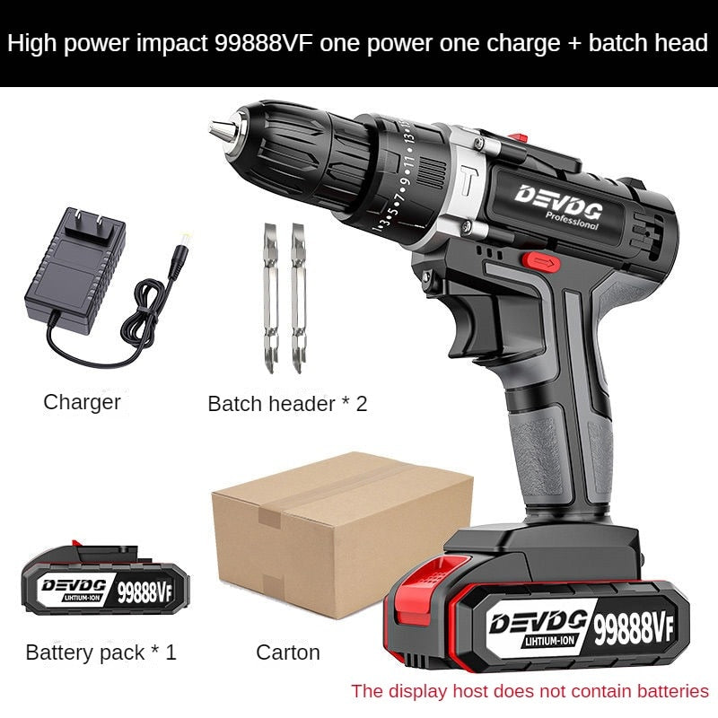 Cordless impact drill high-power hand electric drill lithium battery household dual speed multifunctional electric screwdriver - KoukouSmart